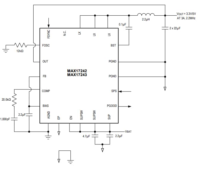 アプリケーション回路図 - Analog Devices / Maxim Integrated MAX17242/MAX17243降圧型DC-DCコンバータ